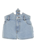 Coperni Women Blue Shorts With Crown-Shaped Design In Cotton Woman